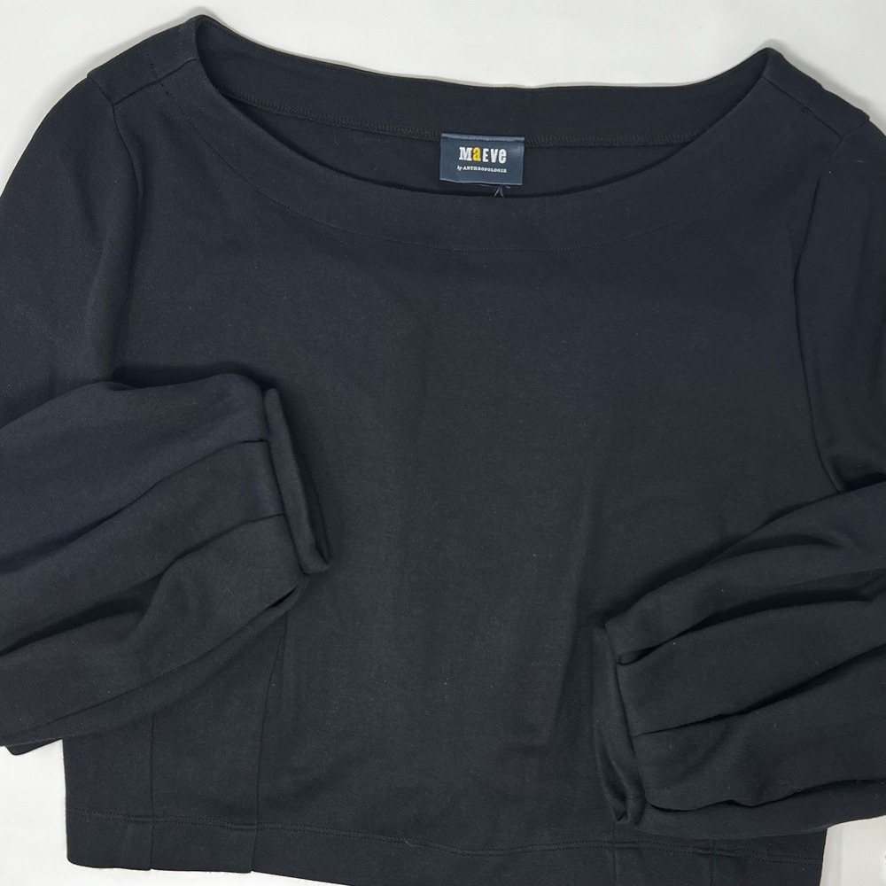 Maeve Tie-Back Ponte Pullover Sweatshirt Long Sleeve Size Medium Black‎